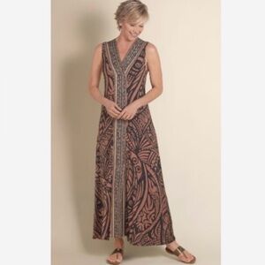 SOFT SURROUNDINGS Ikaria Sleeveless Tribal Print Maxi Dress Size Large
